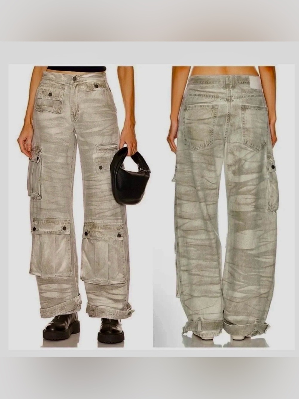 GRLFRND "Lara" Grey Camo Cargo Jeans - Low Rise Wide Leg Baggy - Size 23